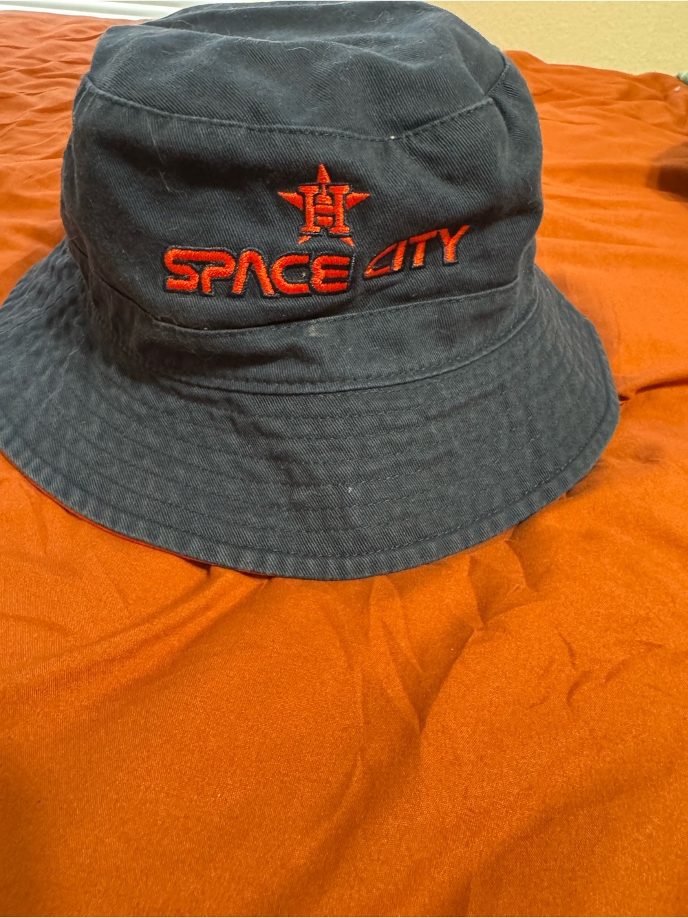 Houston Astros Space Coty Embroidered Bucket Hat - navy blue  with orange Logo